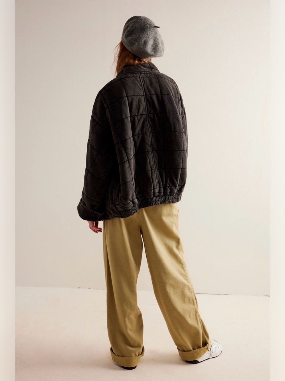 Free People Charcoal Dolman Knit Quilted Boxy Bomber Jacket XS - Picture 3 of 7
